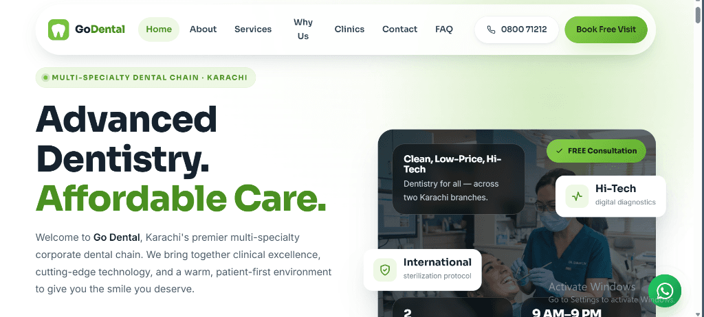 Go Dental webpage preview