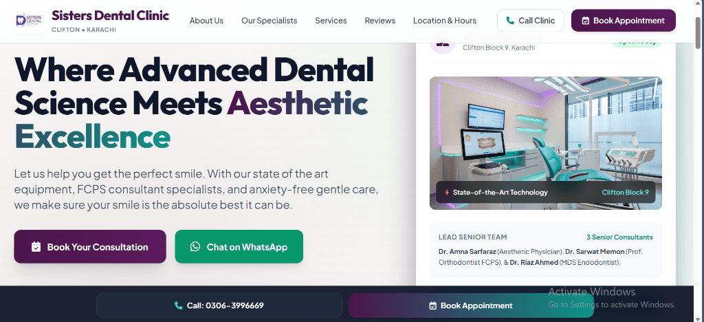 Sisters Dental Clinic webpage preview